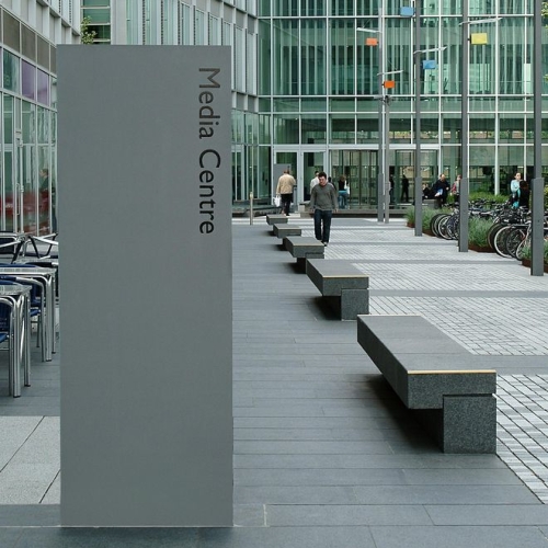 Exterior stone flooring and stone furniture for BBC offices and media centre