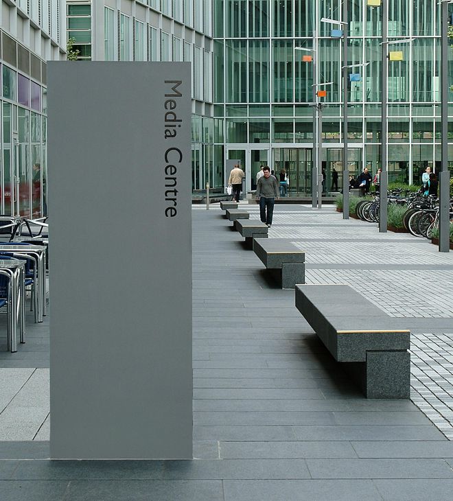 Exterior stone flooring and stone furniture for BBC offices and media centre